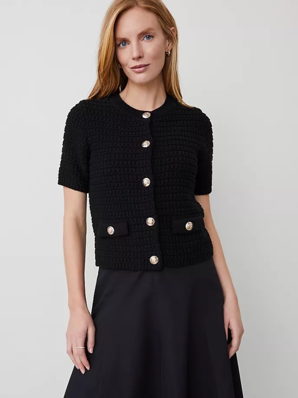 Ann Taylor Geo Stitch Short Sleeve Cardigan